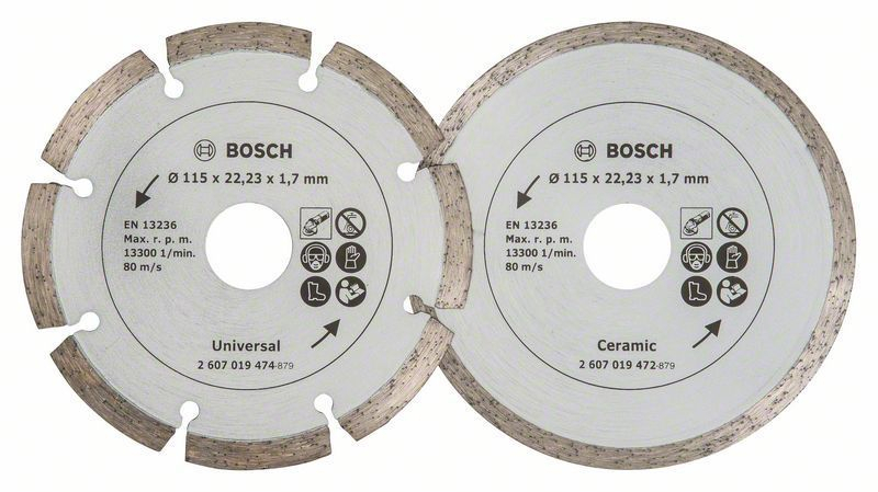 Bosch 2x Diamanttrennscheiben für Fliesen und Baumaterial, Durchmesser: 115 mm - 2607019478