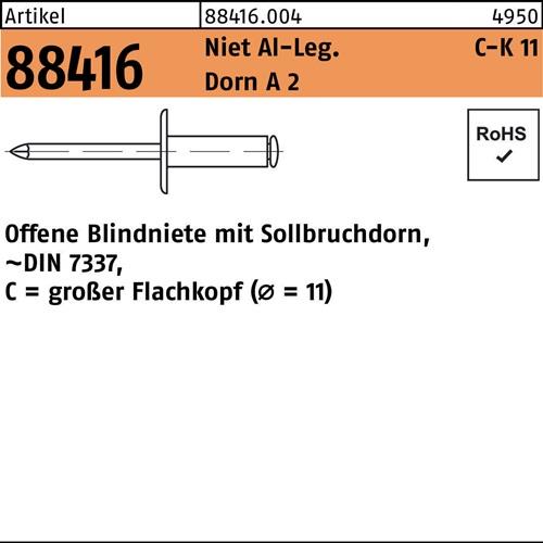 Blindniete R 88416 großer FLAKO 5x20 D.11mm Niet Aluminium/Dorn A 2 250St.