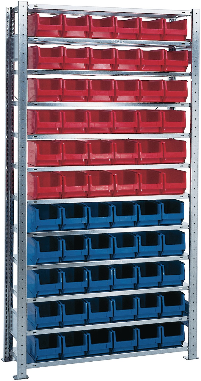 Steckregal H2000xB1000xT300mm Grundregal 12 Stahlböden 30xMK4 blau,36xMK4 rot TW