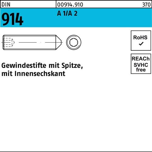 Gewindestift DIN 914 Spitze/Innen-6kt M4x 30 A1/A2 200 Stück