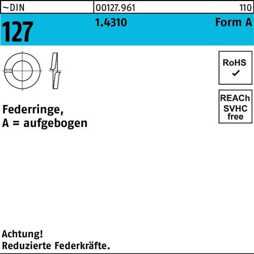 Federring DIN 127 A 20 1.4310 100 Stück