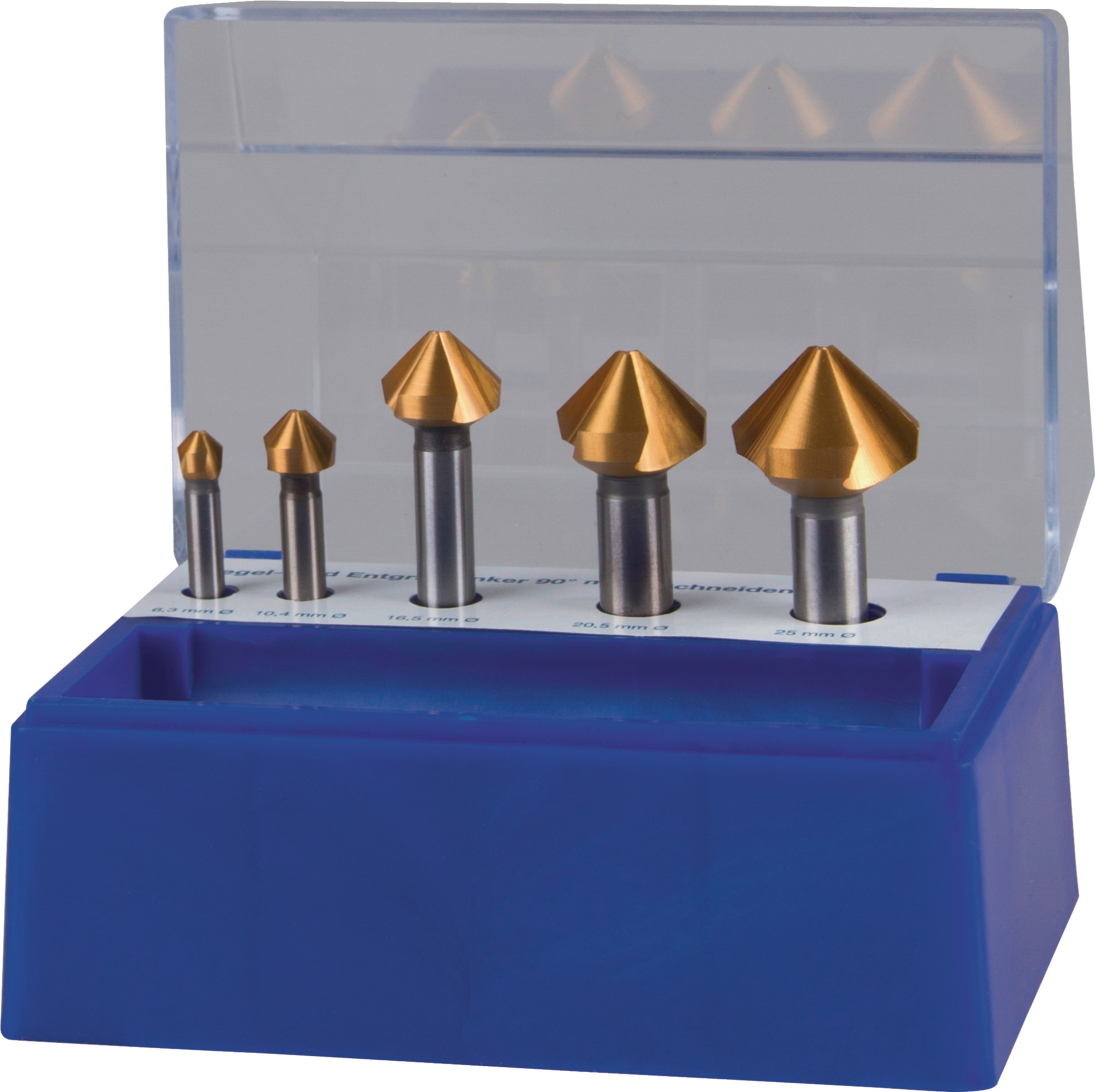 Kegelsenkersatz DIN 335C 90Grad 6,3-25mm HSS TiN 5-tlg.Ku.-Box TECWERK