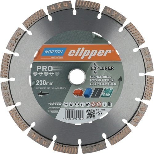 NORTON CLIPPER Diamanttrennscheibe 4x4 Explorer D.230mm Bohr.22,23mm 2,5mm 12mm - 70184602021