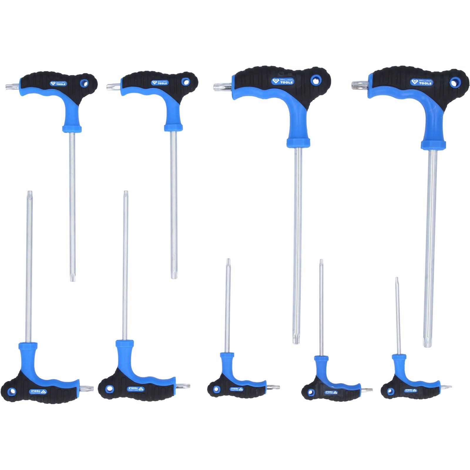 BRILLIANT TOOLS T-Griff-Torx® mit Stirnlochbohrung-Winkelstiftschlüssel-Satz 9tlg. - BT041200