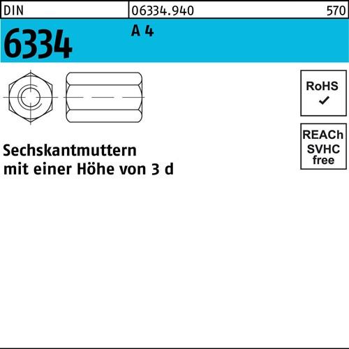 Sechskantmutter DIN 6334 M8 SW13 A 4 10 Stück