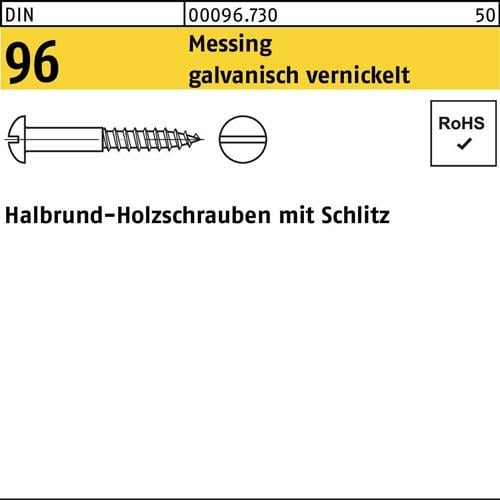 Holzschraube DIN 96 Halbrundkopf Schlitz 4x16 Messing galv. vernickelt 200St.