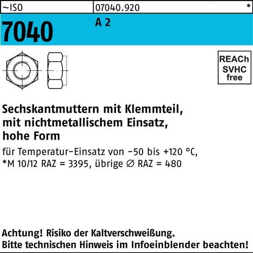 Sechskantmutter ISO 7040 Klemmteil M5 A 2 1000 Stück