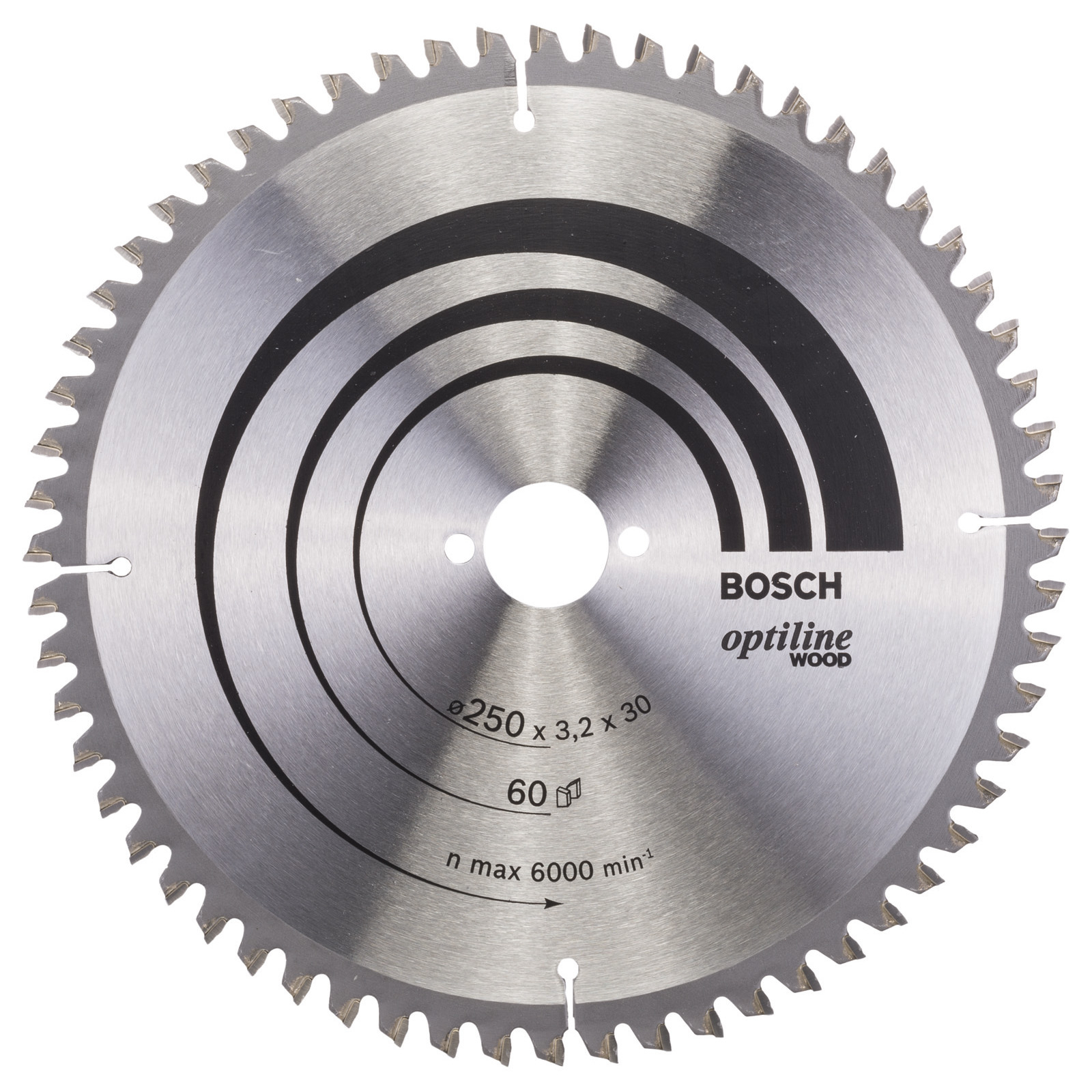 Bosch Kreissägeblatt Optiline Wood für Kapp- und Gehrungssägen, 250 x 30 x 3,2 mm, 60 - 2608640644