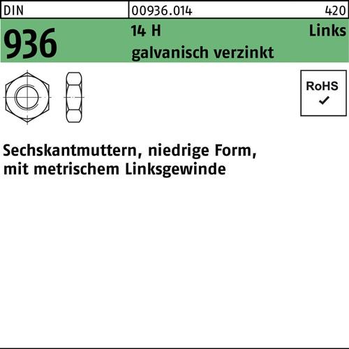 Sechskantmutter DIN 936 links M27 -LH 14 H galv.verz. 25 Stück