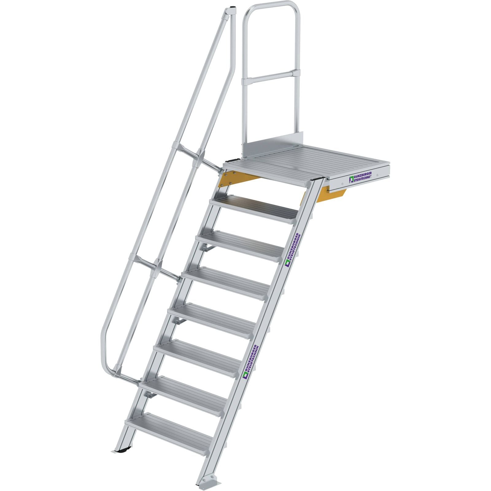 Günzburger Steigtechnik Treppe mit Plattform 60° Stufenbreite 800 mm 8 Stufen Aluminium geriffelt - 600388
