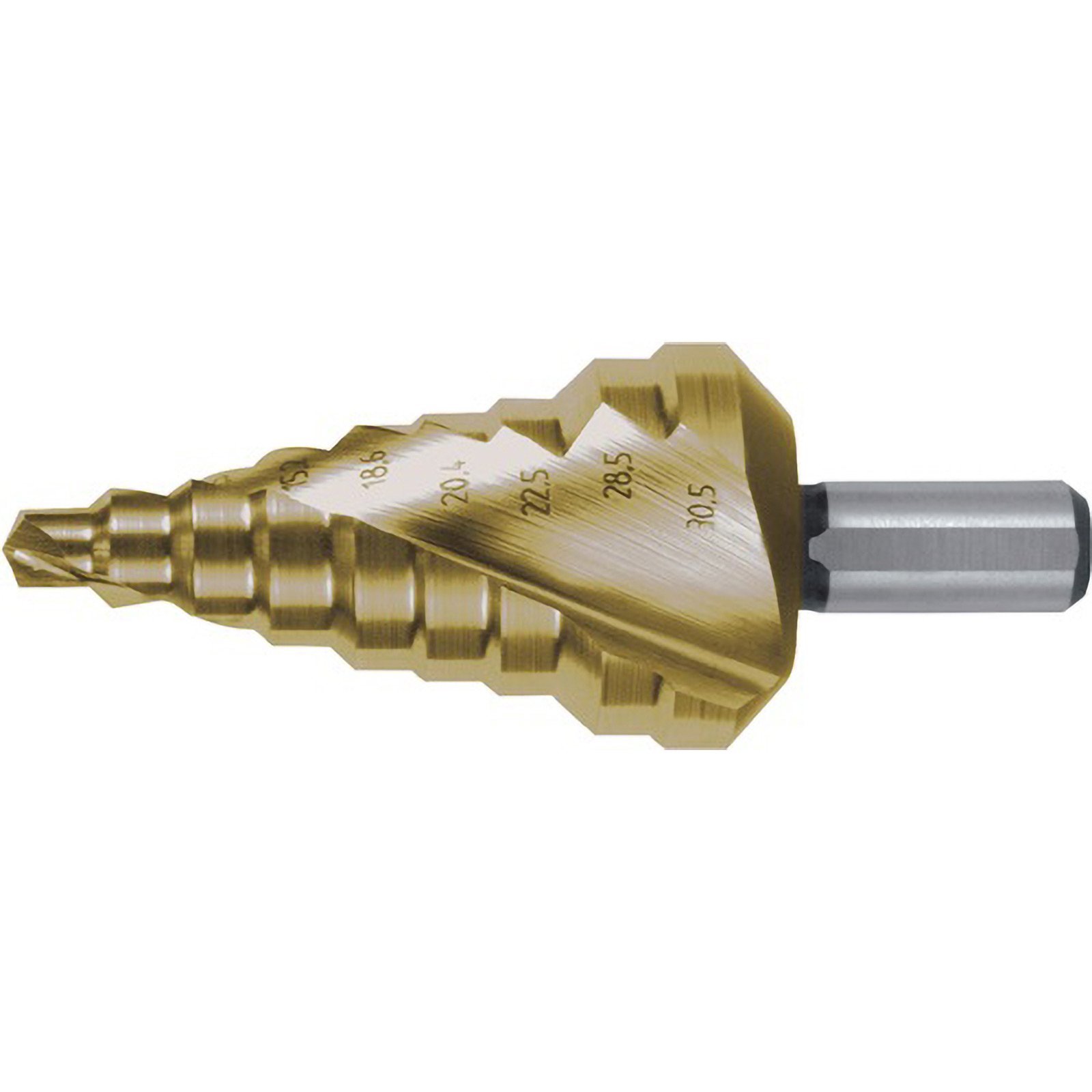 RUKO Stufenbohrer HSS-TiN spiralgenutet mit Kreuzanschliff