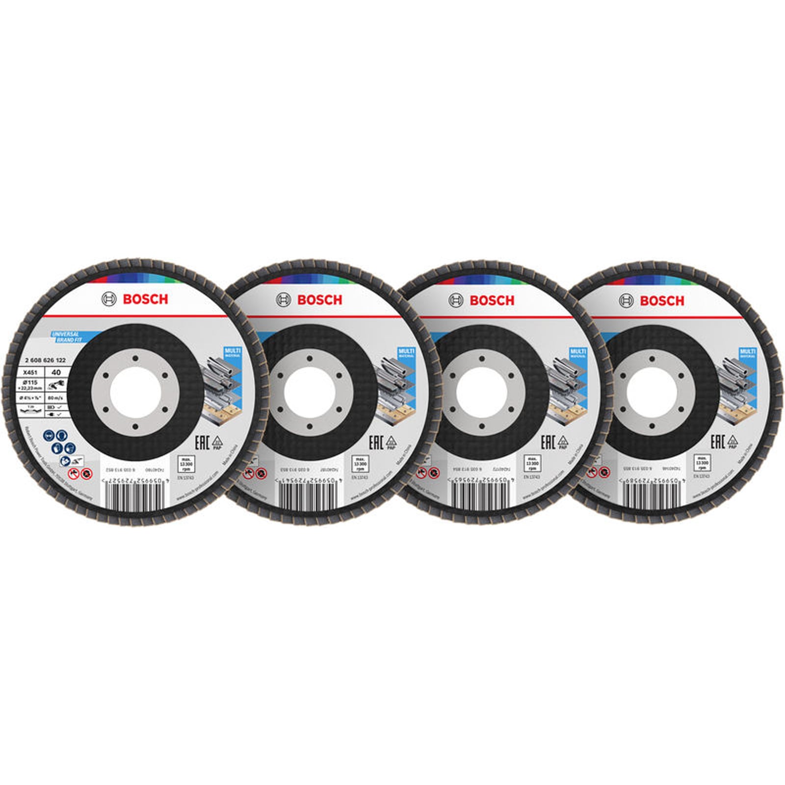 Bosch X451 Fächerschleifscheiben Set, 115 x 22,23 mm, K40/K60/K80/K120, Z29, 15-tlg