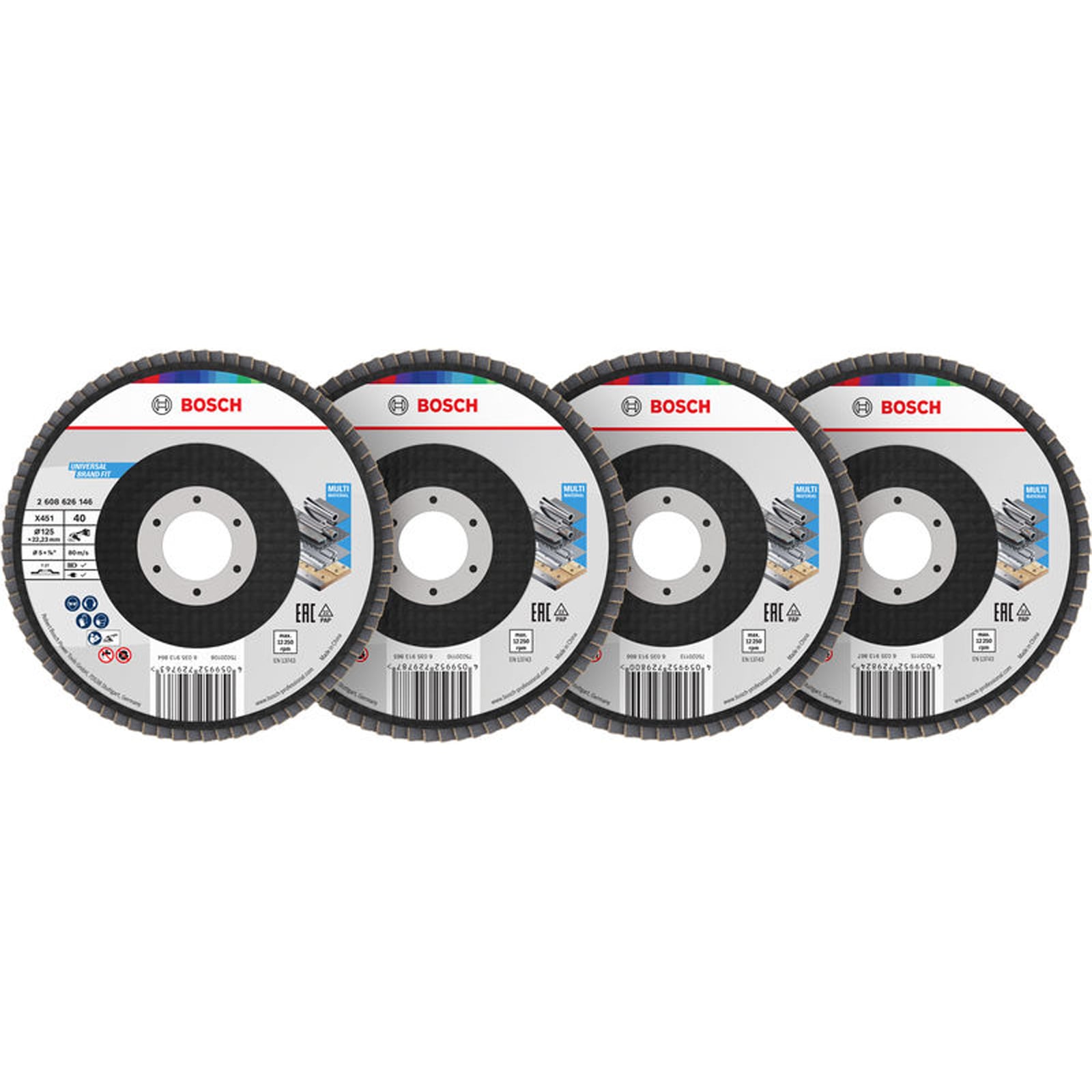 Bosch X451 Fächerschleifscheiben Set, 125 x 22,23 mm, K40/K60/K80/K120, Z27, 15-tlg