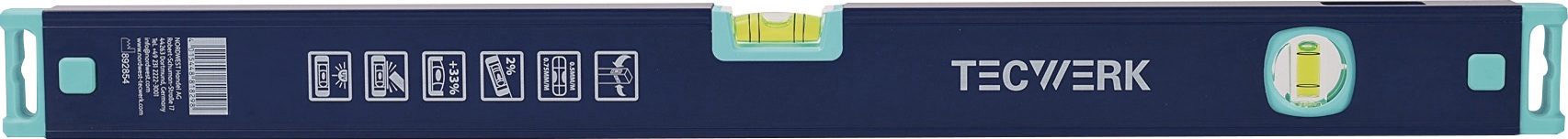 Wasserwaage 200cm Alu.blau Spiegellibelle max.±0,5 mm/m TECWERK