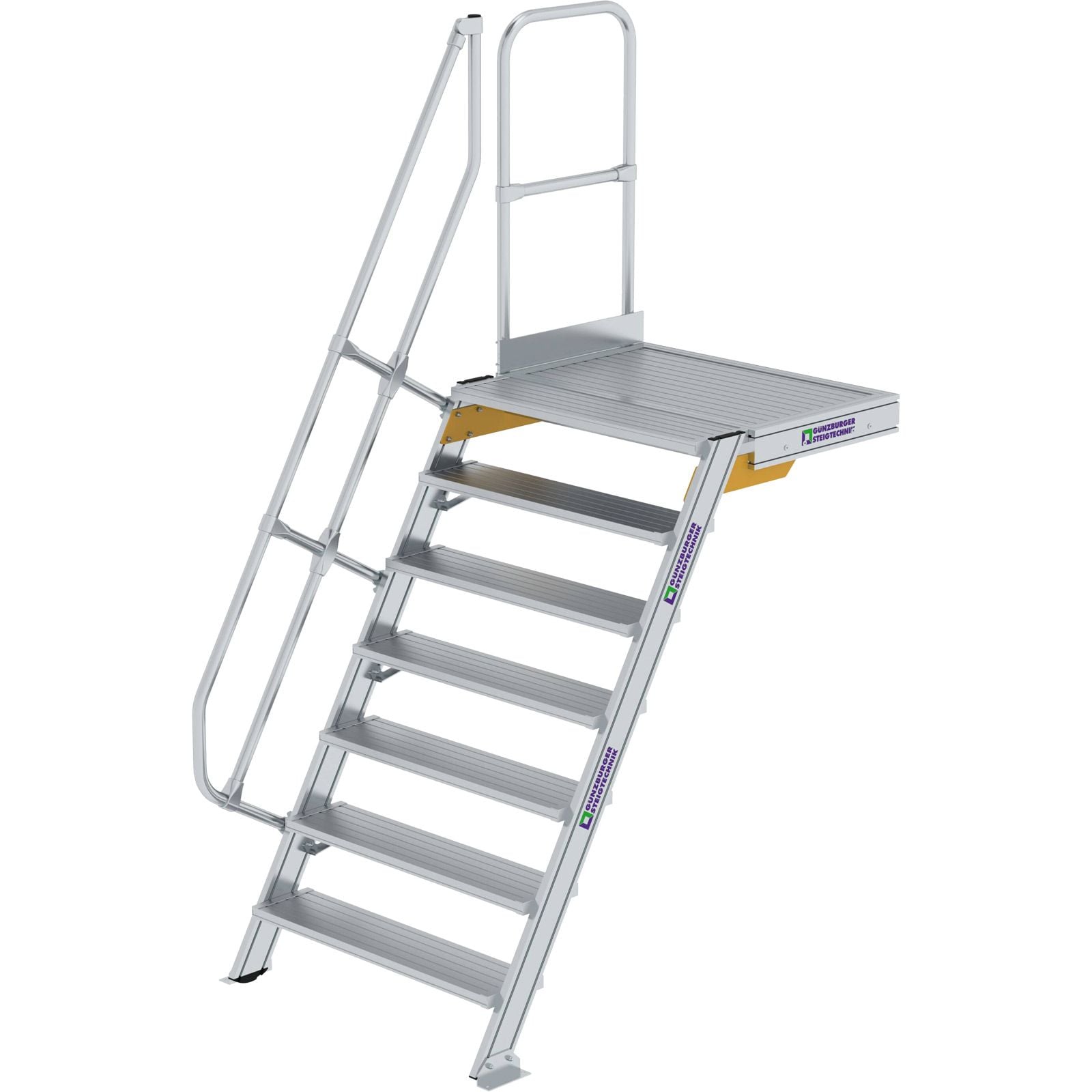 Günzburger Steigtechnik Treppe mit Plattform 60° Stufenbreite 1.000 mm 7 Stufen Aluminium geriffelt - 600407