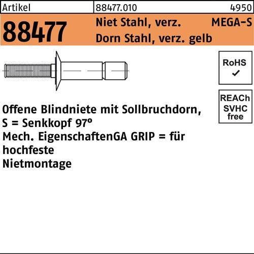 Blindniete R 88474 FLAKO 4,8x10,5 Niet Sta verz/Dorn Sta verz gelb 5000St GESIPA