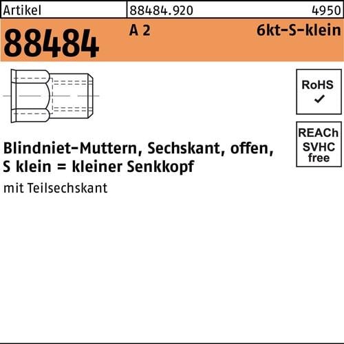 Sechskantblindnietmutter R 88484 SEKO M4 /0,5 -2,0 A 2 500 Stück