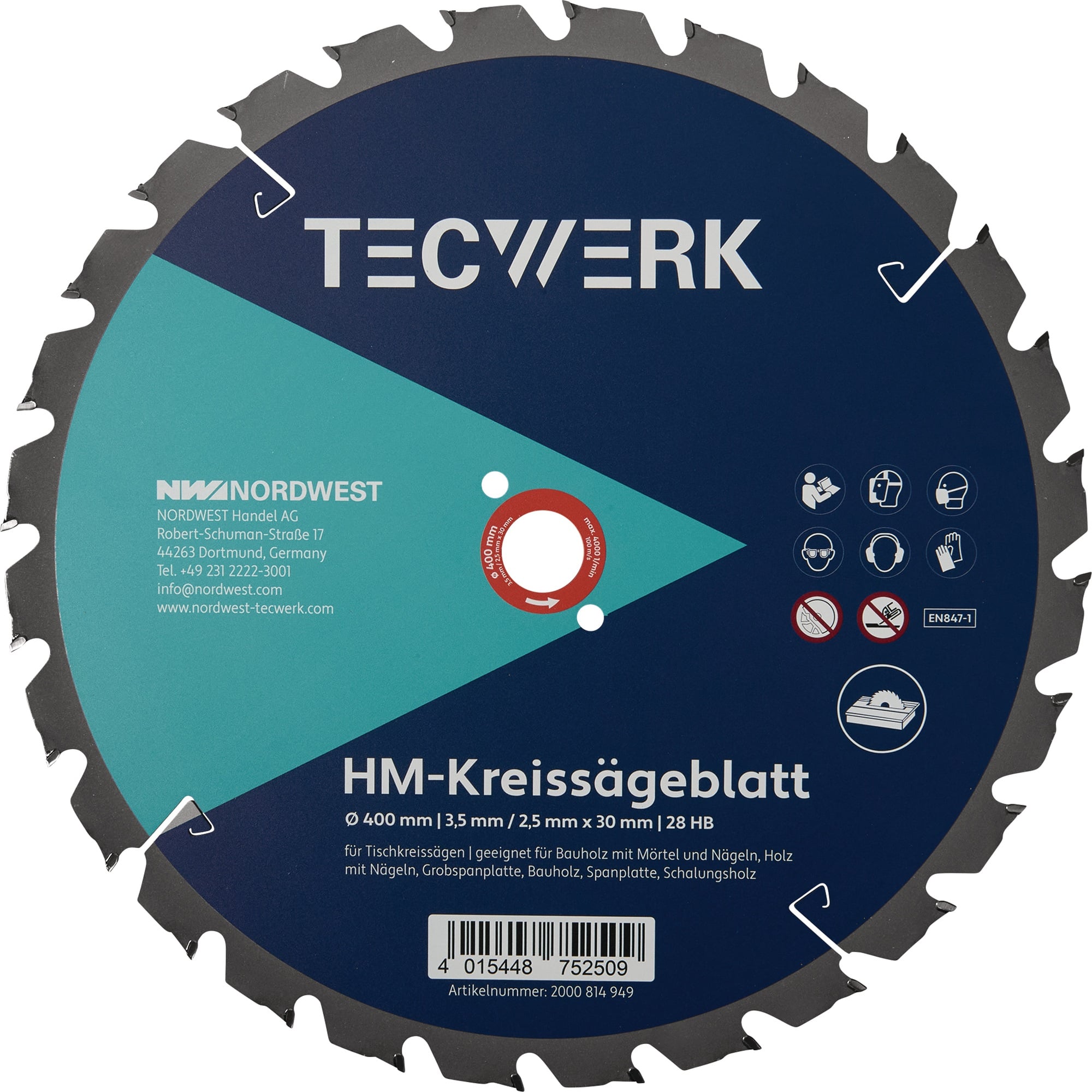 Tischkreissägeblatt AD 400mm Z.28 HB Schnitt-B.3,5mm TECWERK