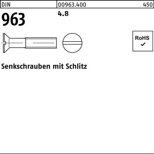 Senkschraube DIN 963 Schlitz M8x 12 4.8 500 Stück