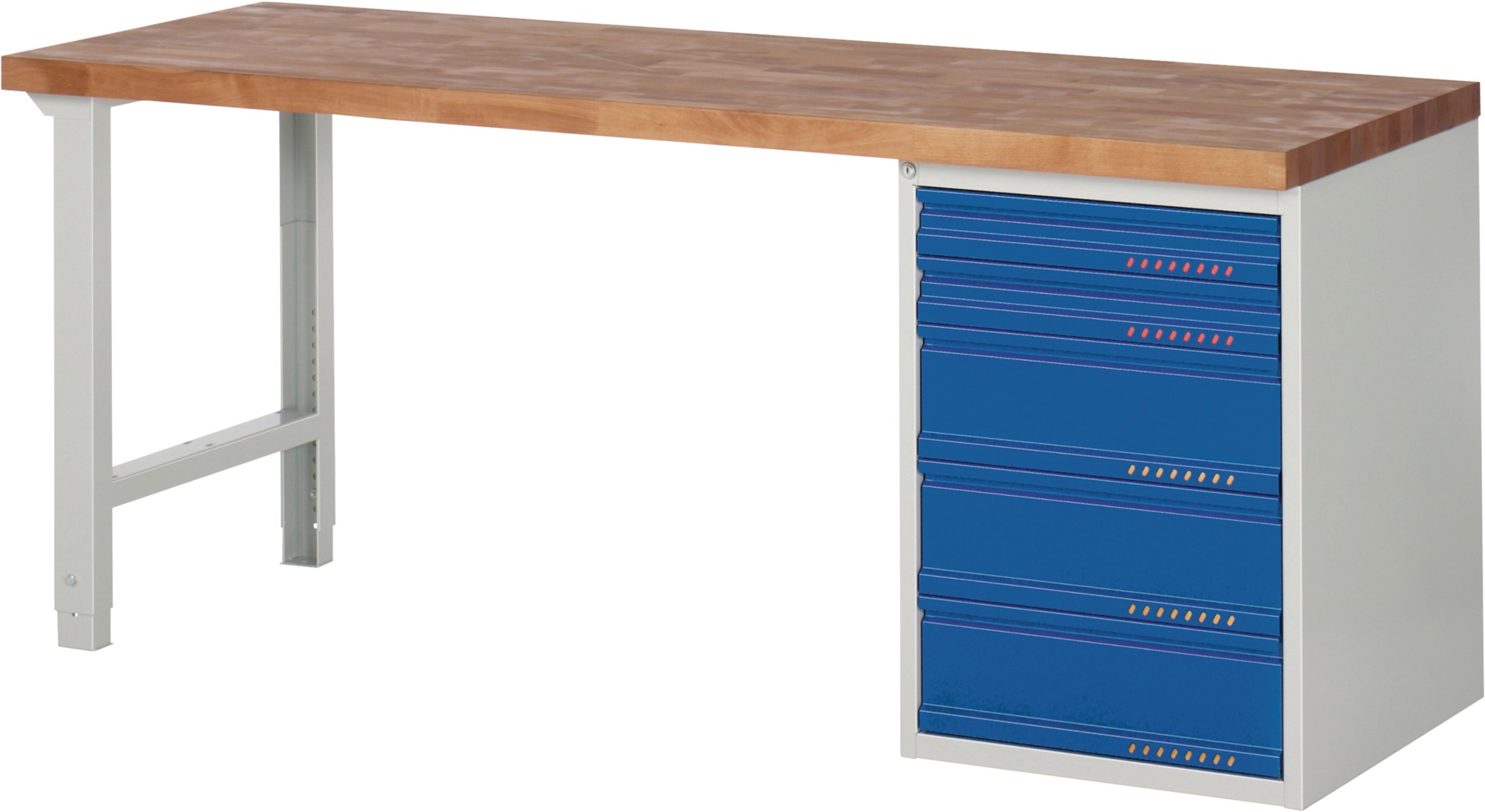 Werkbank Ser.BK 650 B2000xT700xH840mm Buche massiv grau/blau 5 Schubl.TECWERK