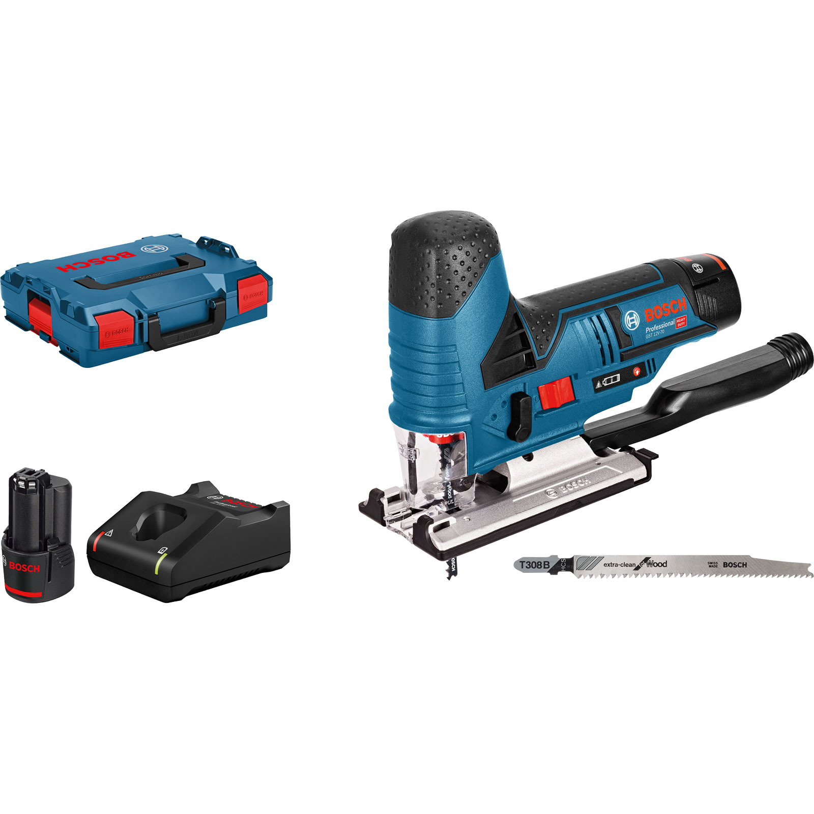 Bosch Akku-Stichsäge GST 12V-70 / 2x 3,0 Ah Akku + Ladegerät in L-Boxx - 06015A1005