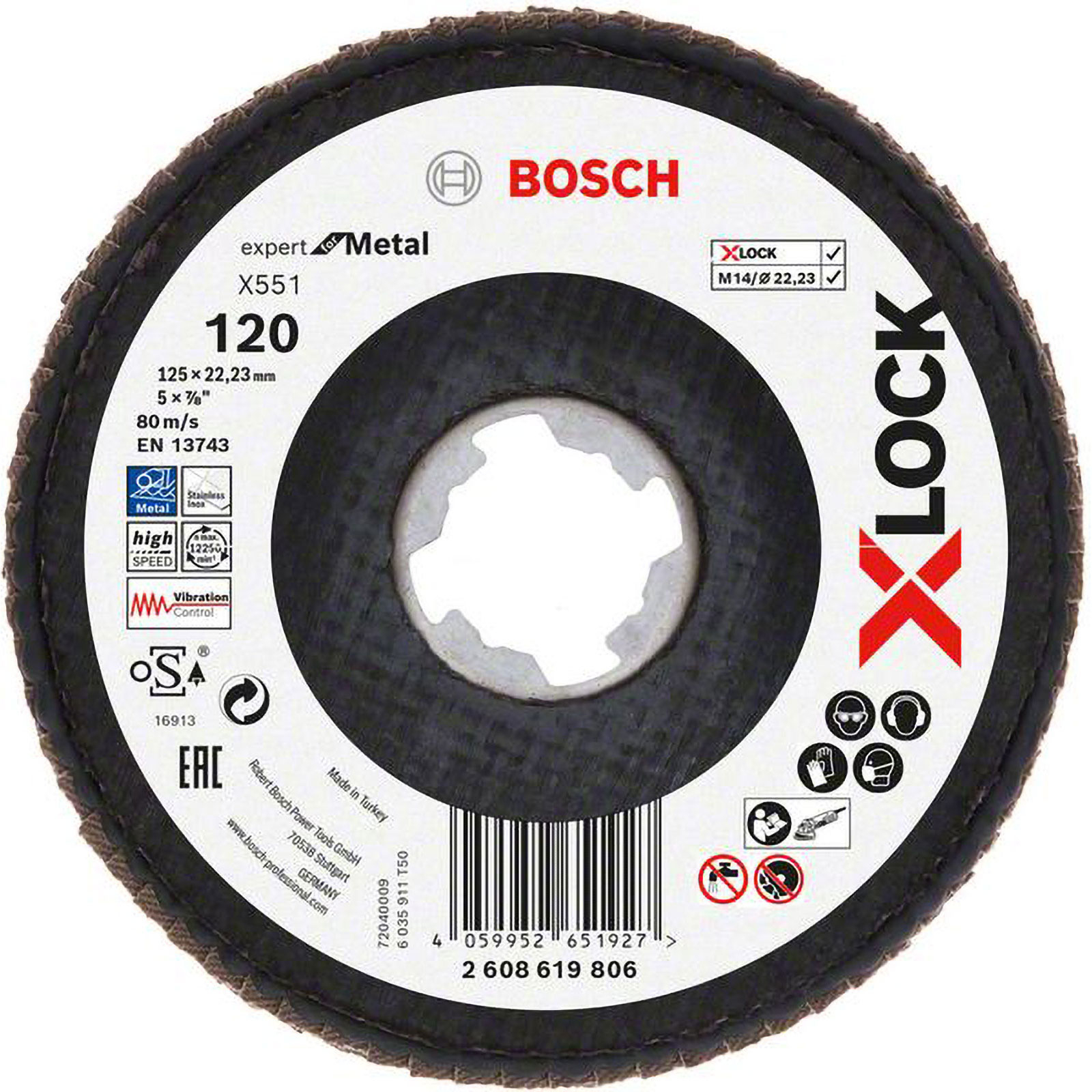 Bosch X-LOCK-Fächerschleifscheibe X551, Expert for Metal, K: 120, Scheibend.: 125 mm - 2608619806