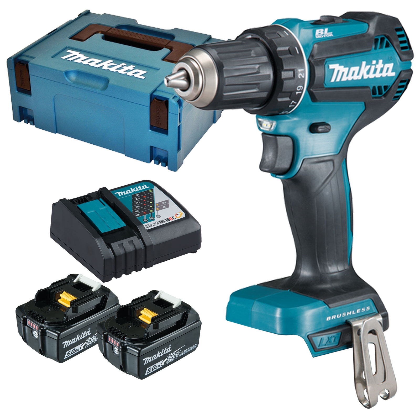 Makita DDF485RTJ Akku-Bohrschrauber 18 V / 2x 5,0 Ah Akku + Ladegerät im Makpac