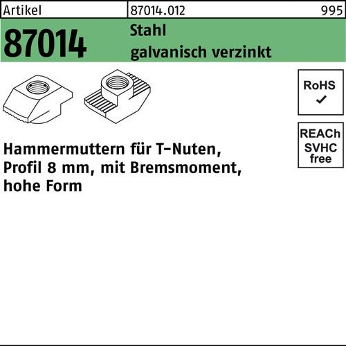 Hammerkopfmutter R 87014 Bremsmoment hoch 8mm M5 Stahl galv.verz. 100St.