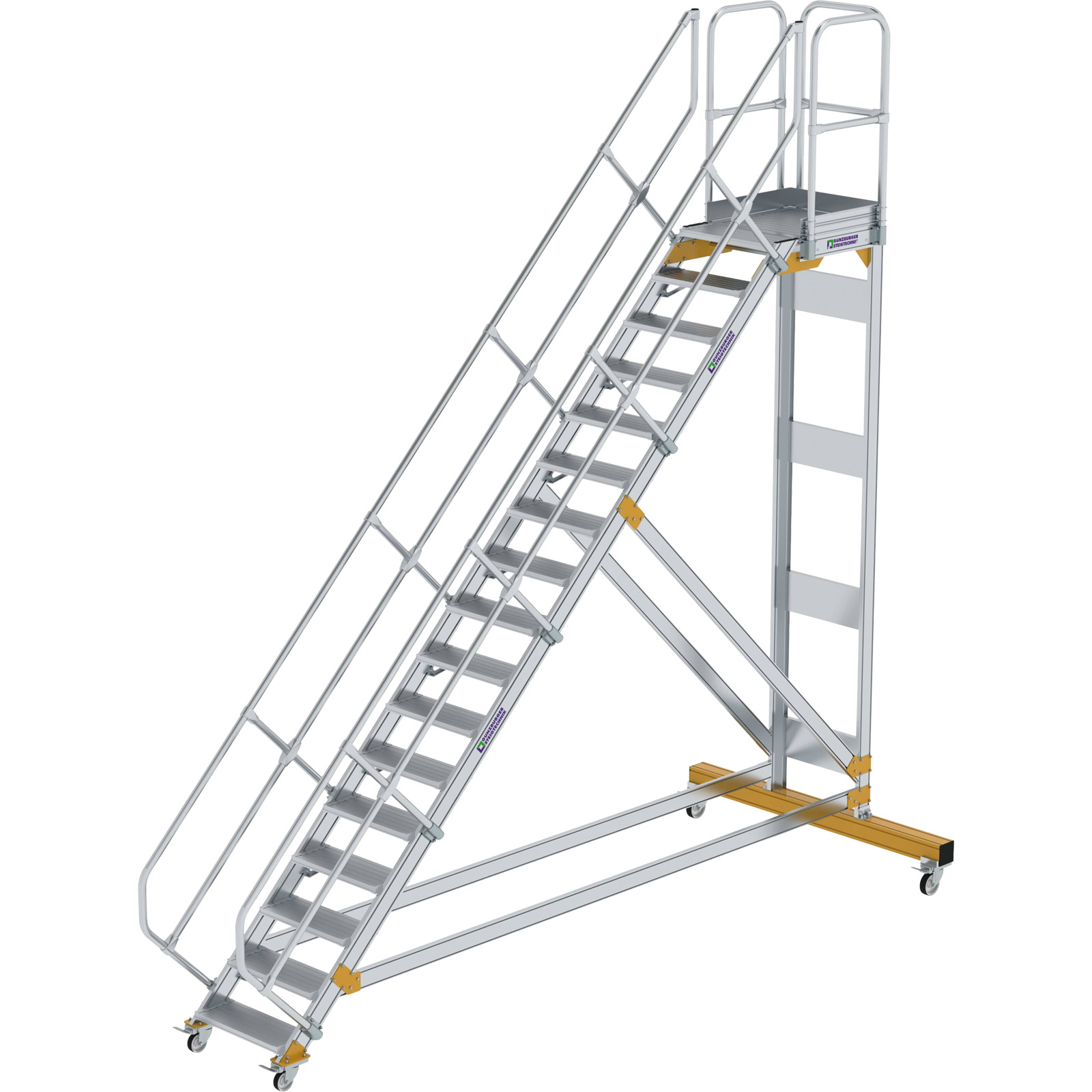 Günzburger Steigtechnik Plattformtreppe 45° fahrbar Stufenbreite 0,6 m 17 Stufen Aluminium geriffelt - 600777