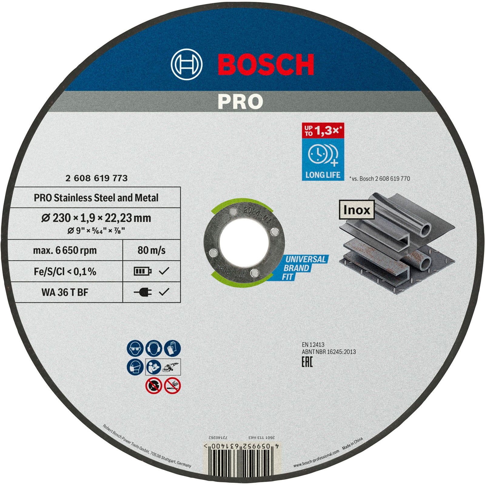 Bosch PRO Stainless Steel and Metal Trennscheibe 230 x 1,9 x 22,23 mm - 2608619773