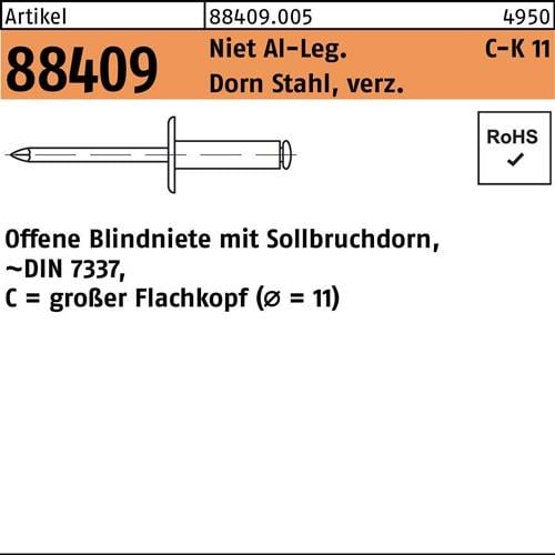 Blindniete R 88409 großer FLAKO 5x14 Niet Aluminium/Dorn Stahl verz. 500St.