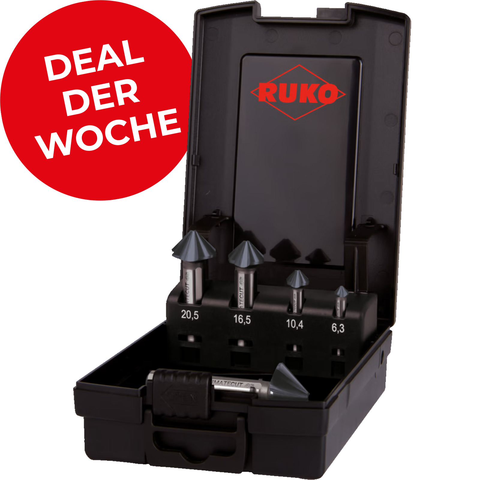 RUKO ULTIMATECUT Kegel- und Entgratsenker-Satz 4S HSS RUnaTEC DIN 335 90° in Kunststoffkassette 5 teilig - 102891PRO