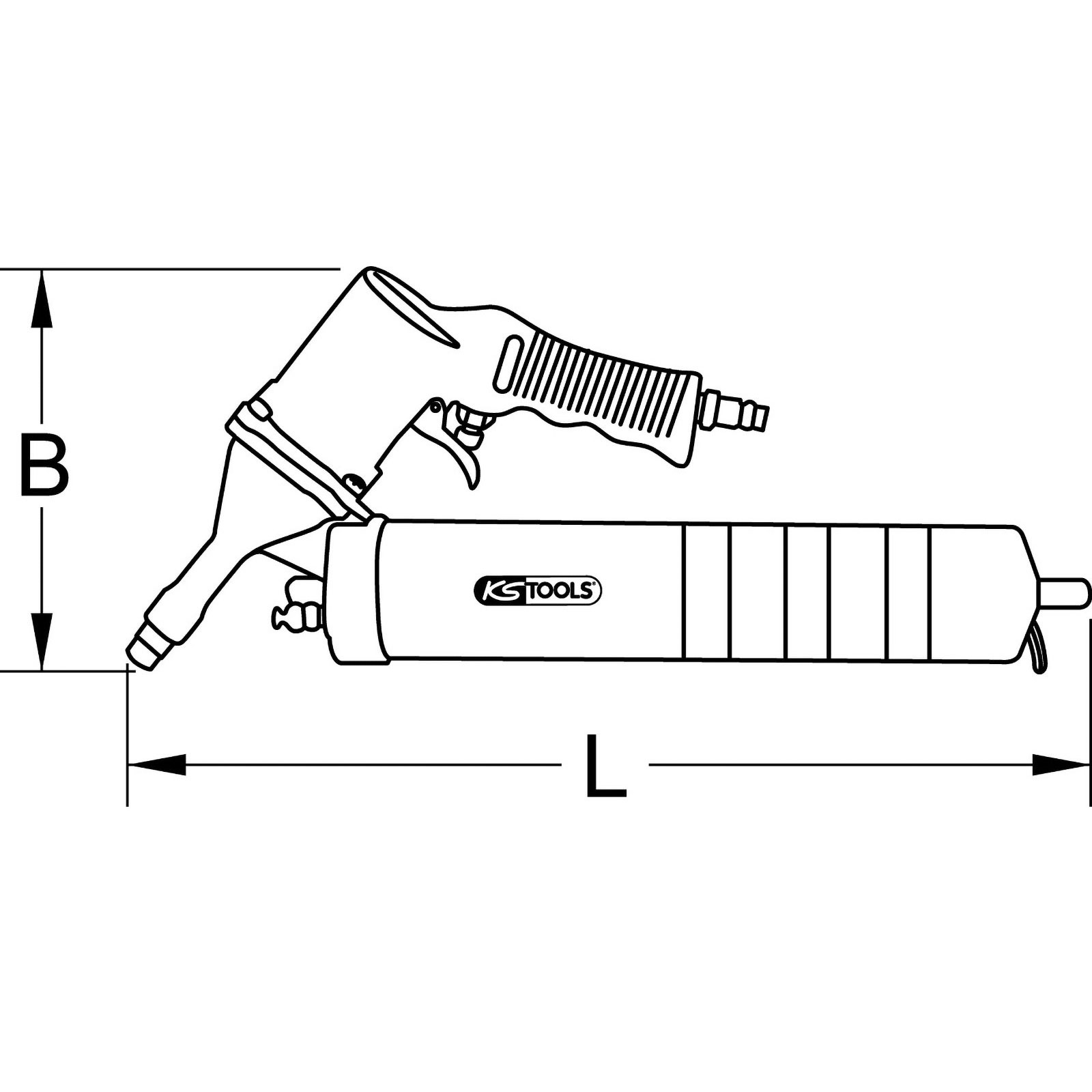 KS TOOLS Druckluft-Fettpresse mit flexiblem Schlauch und Düse - 515.3900