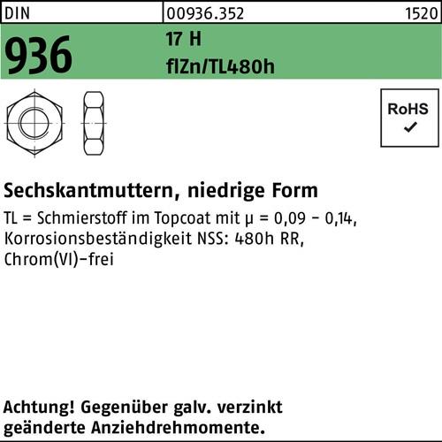 Sechskantmutter DIN 936 M8 17 H flZnnc 480h-L 1000 Stück