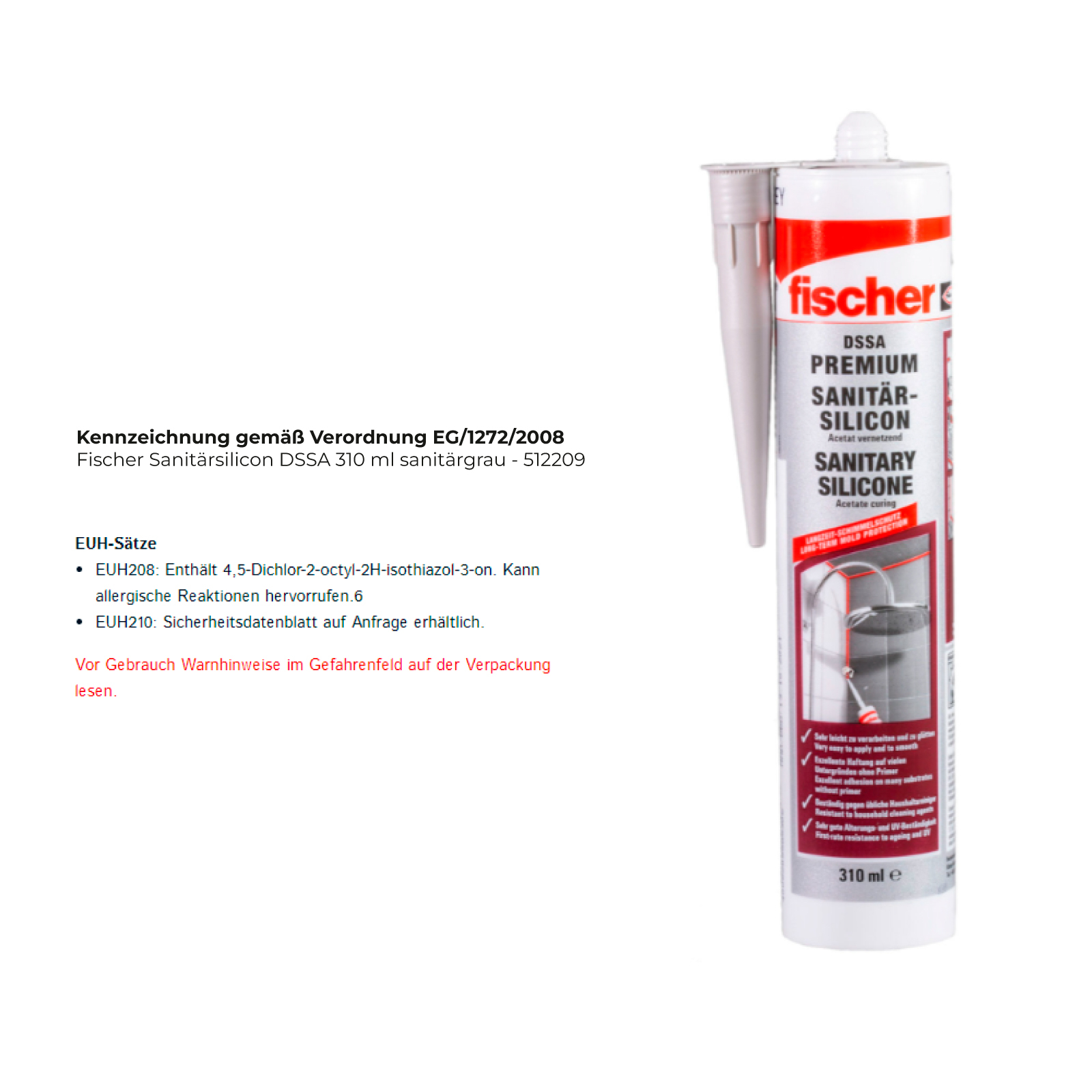 Fischer Sanitärsilicon DSSA 310 ml sanitärgrau - 512209