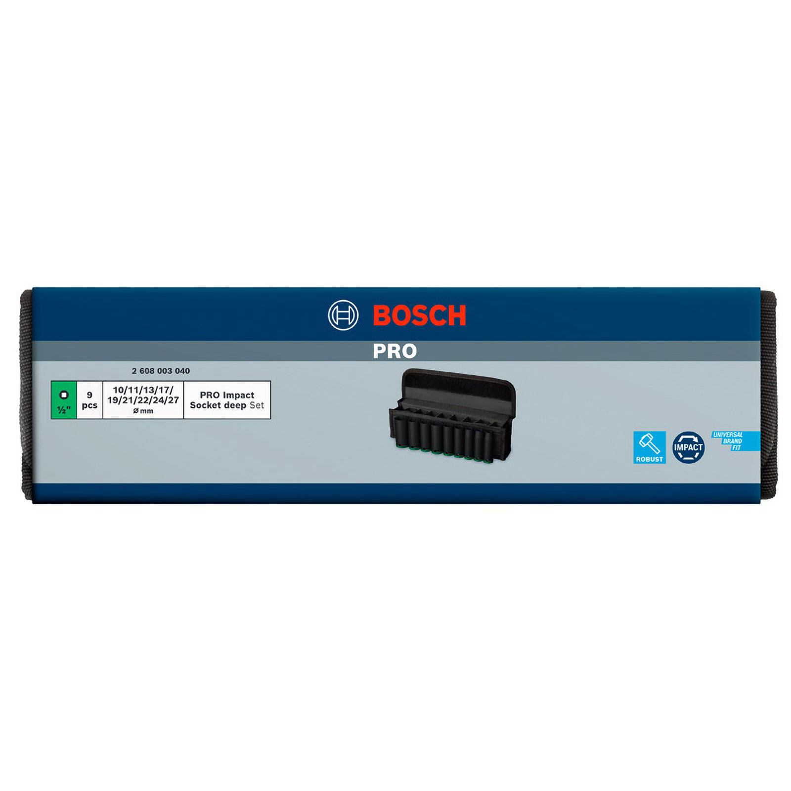 Bosch PRO Impact Socket Set, 1/2 Zoll, tief, 9‑tlg. - 2608003040