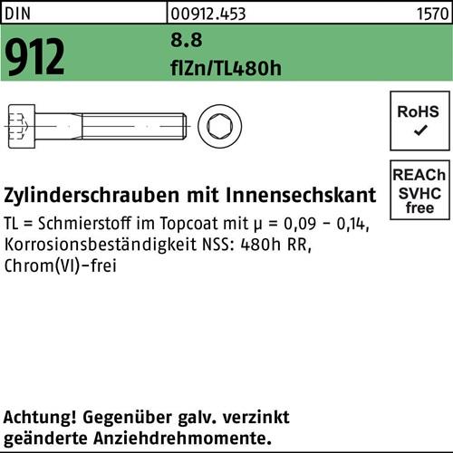 Zylinderschraube DIN 912 Innen-6kt M12x50 8.8 flZnnc 480h-L 100St.