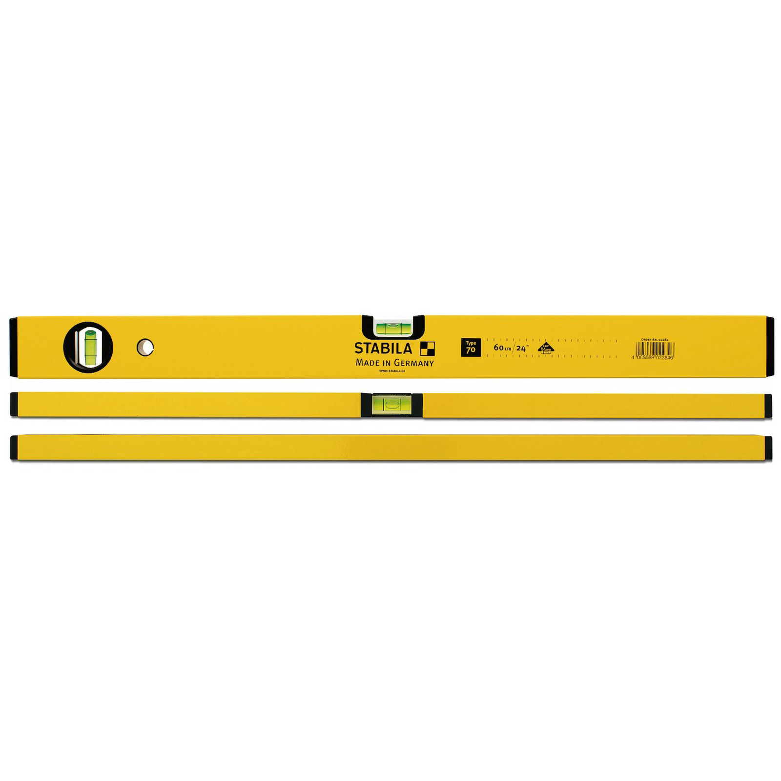 STABILA Wasserwaage Type 70, 60 cm, leichtes Alu-Profil, 1 Horizontal-Libelle, 1 Vertikal-Libelle, Made in Germany - 02284