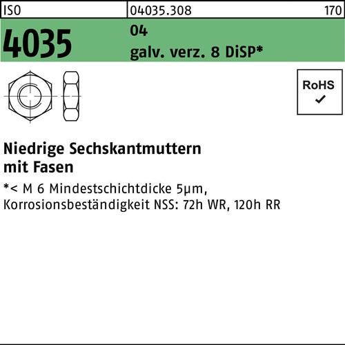 Sechskantmutter ISO 4035 niedrig Fasen M3 Automatenstahl verz. 8 DiSP 1000St.
