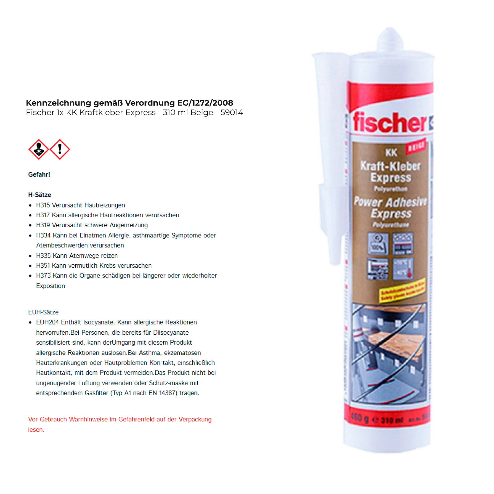 Fischer 1x KK Kraftkleber Express - 310 ml Beige - 59014