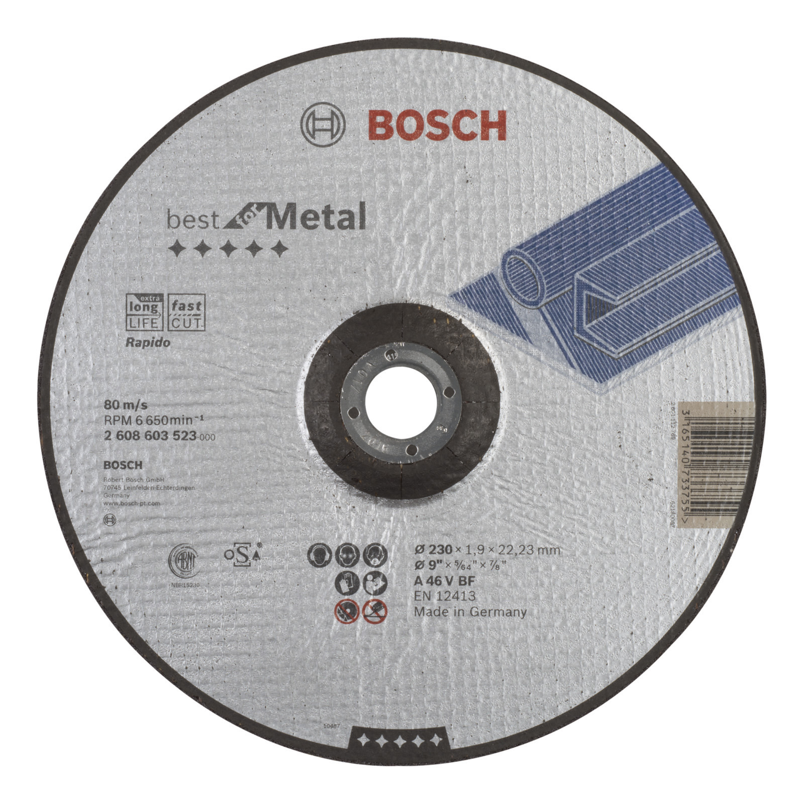 Bosch Trennscheibe gekröpft Best for Metal - Rapido A 46 V BF 230 mm 22,23 mm 1,9 mm - 2608603523