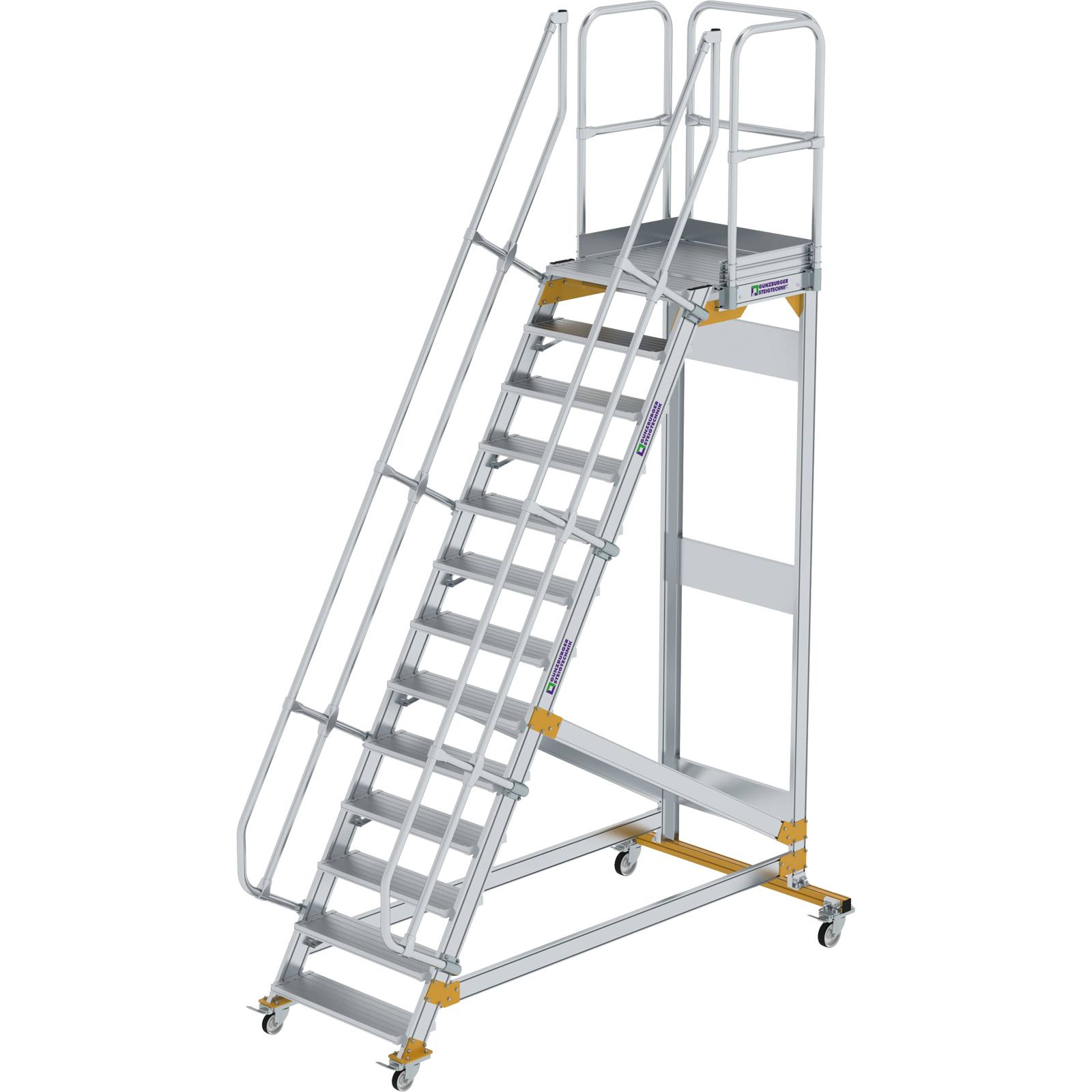 Günzburger Steigtechnik Plattformtreppe 60° fahrbar Stufenbreite 0,8 m 13 Stufen - 600733