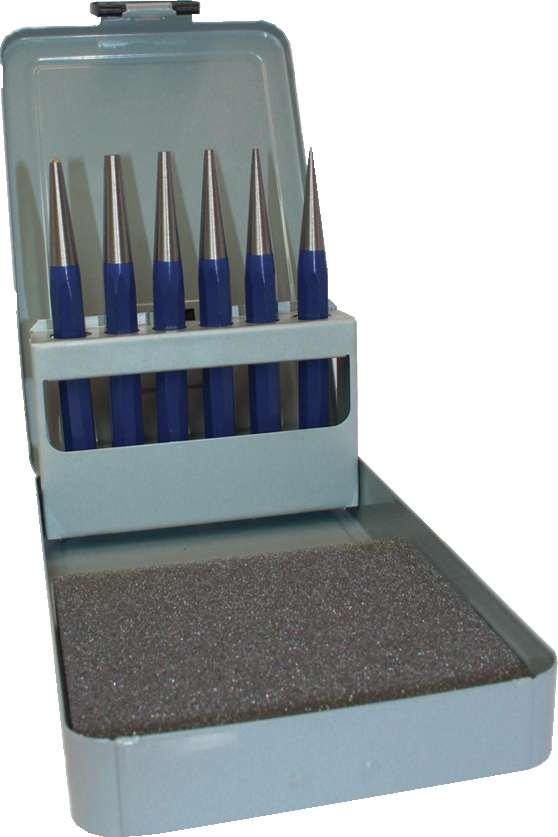 Durchtreibersatz 6tlg.1-2-3-4-5+Körner-D.4mm Metallkass.TECWERK