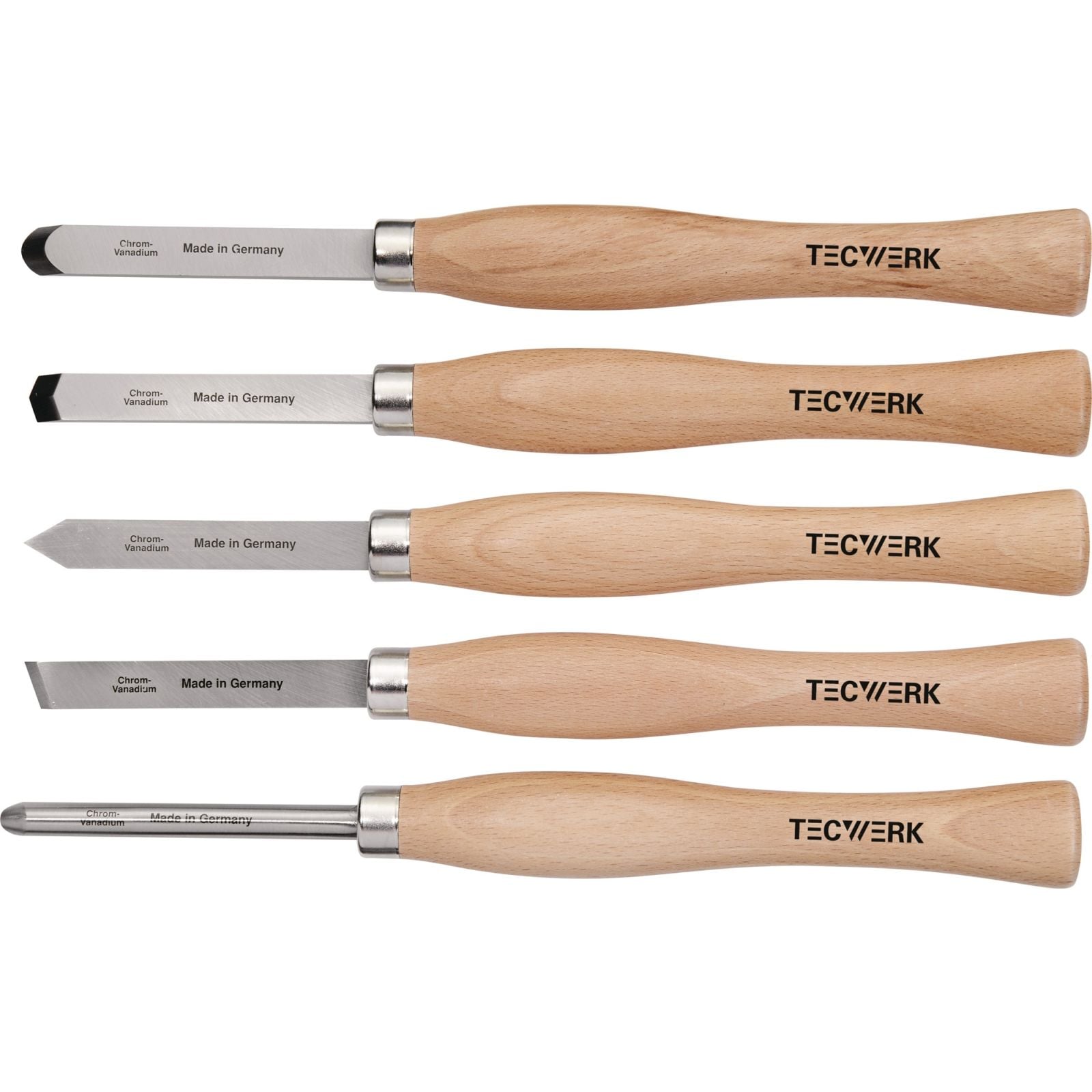 Drechslerbeitelsatz Abstech-,Hohl-,Schräg-,Spitz-,Rundmeißel 5-tlg.Ku.-Tasche TW