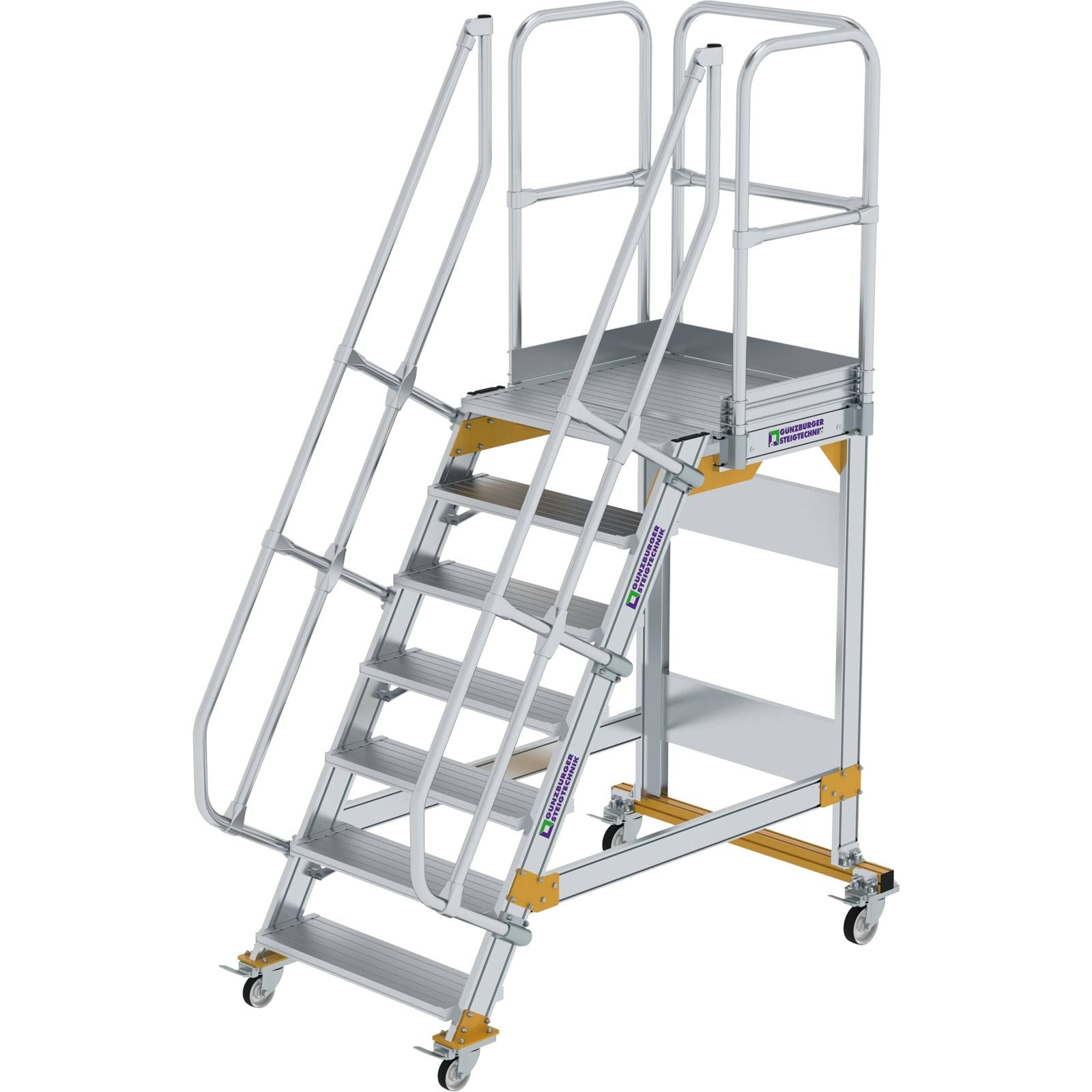 Günzburger Steigtechnik Plattformtreppe 60° fahrbar Stufenbreite 0,8 m 7 Stufen - 600727