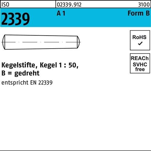 Kegelstift ISO 2339 gedreht 8 x 100 A 1 Kegel 1:50 10 Stück