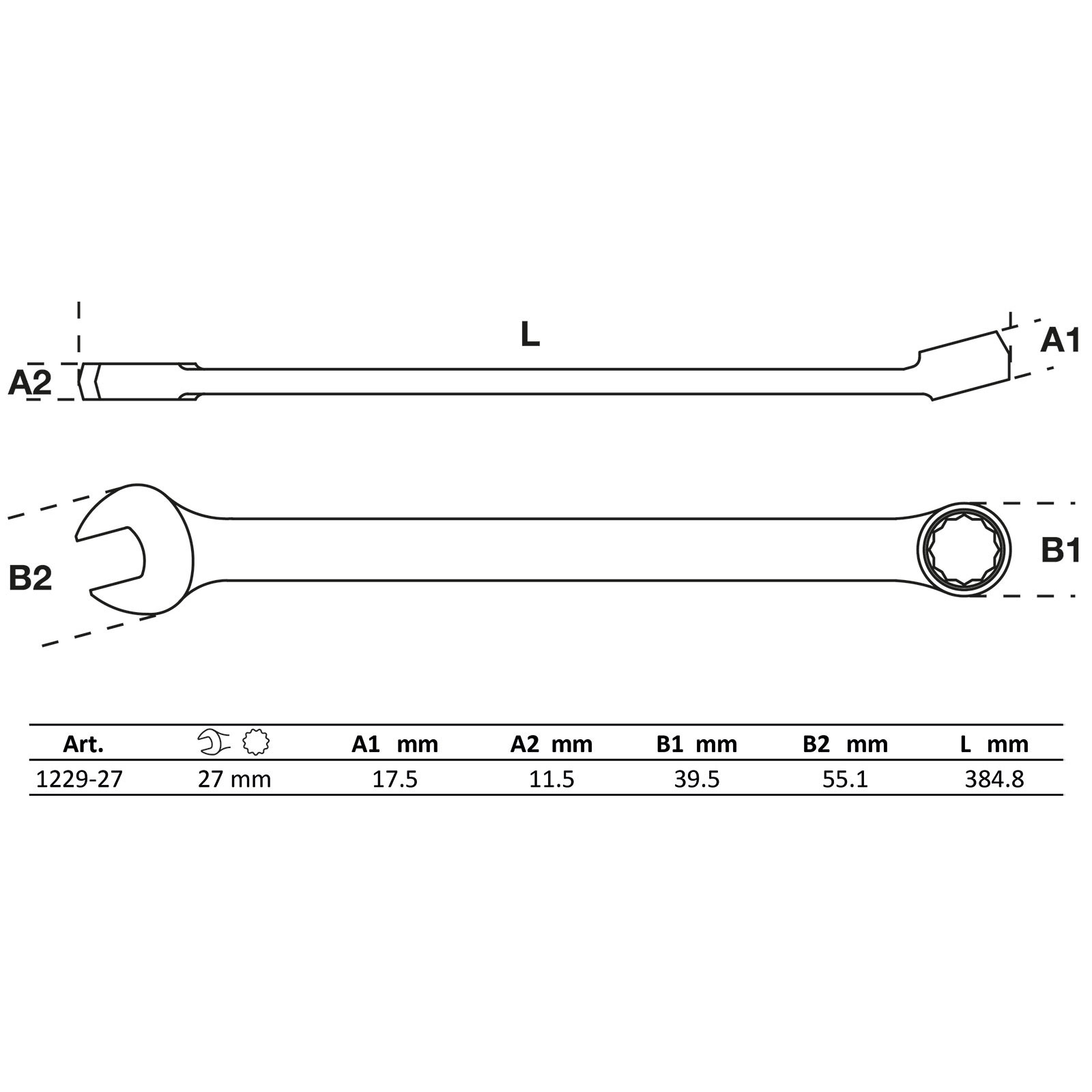 BGS Maul-Ringschlüssel extra lang SW 27 mm - 1229-27