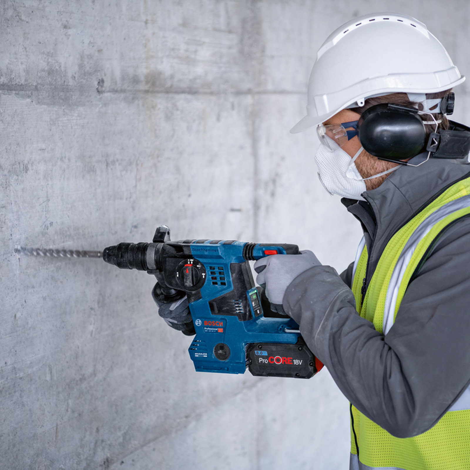 Bosch Akku-Bohrhammer GBH 18V-28 CF mit SDS plus / 2x 8,0 Ah ProCORE18V Akku + Ladegerät inkl. Staubabsaugsystem in L-Boxx - 0611921003