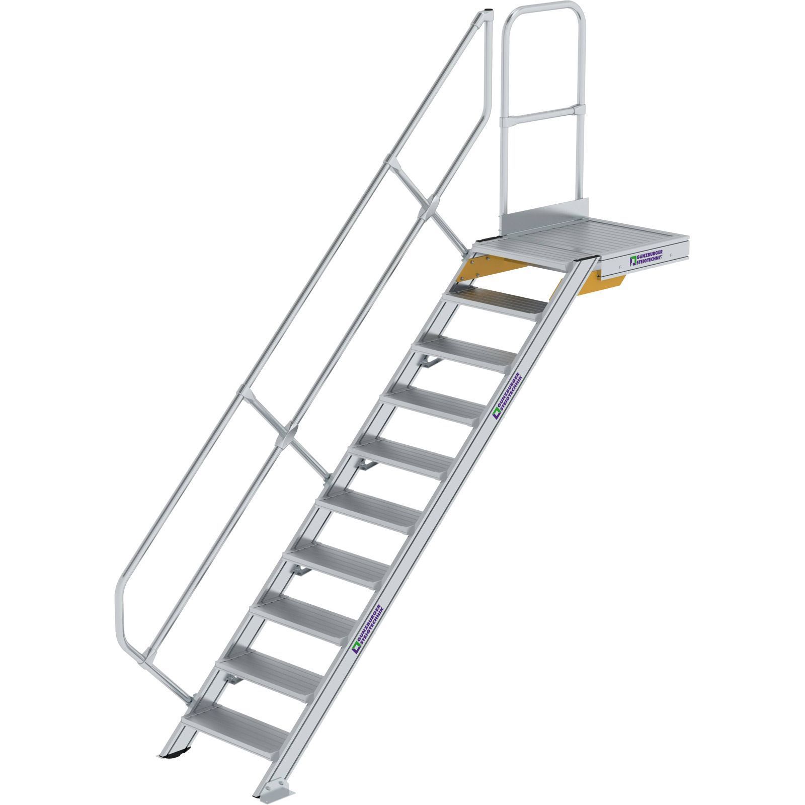 Günzburger Steigtechnik Treppe mit Plattform 45° Stufenbreite 600 mm 10 Stufen Aluminium geriffelt - 600430