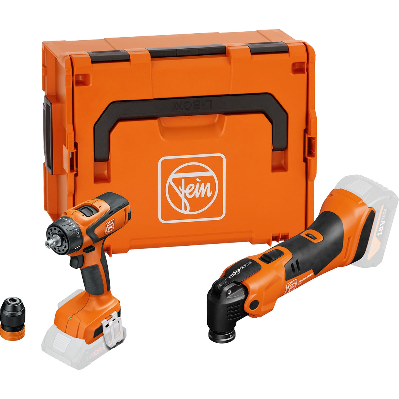 Fein Vorteils-Combo Akku: Akku MULTIMASTER AMM 500 & Akku-Bohrschrauber ASCM 18 QSW AS in L-Boxx - 99100000838